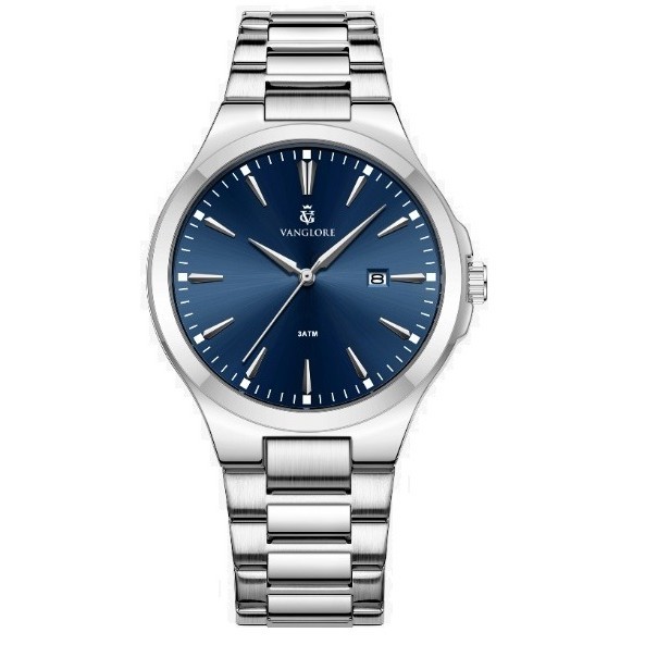 Relógio Masculino De Pulso Prateado Visor Azul 40 mm Para O Dia a Dia Elegante Social Esporte Fino