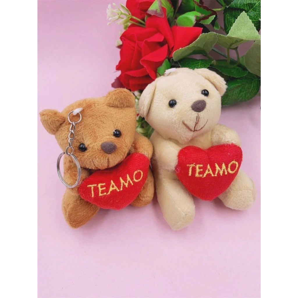 KIT 12 PECA Urso De Pelúcia 10cm Com Coração Pequeno Chaveiro Presente Lembrancinha Dia do...