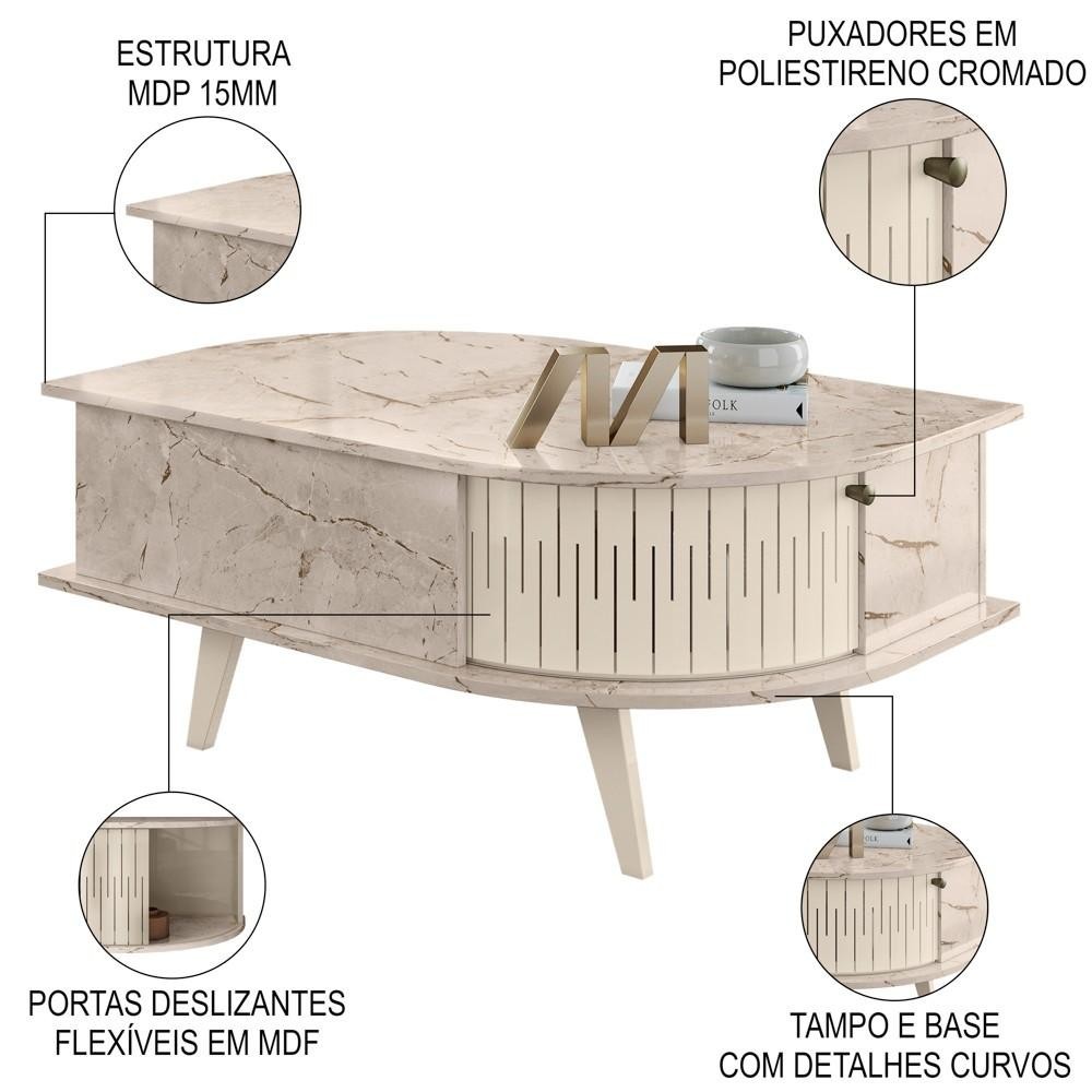 Detalhes do Mesa de Centro Moderna para Sala 90cm Indy Z10 Calacata/Off White - Mpozenato