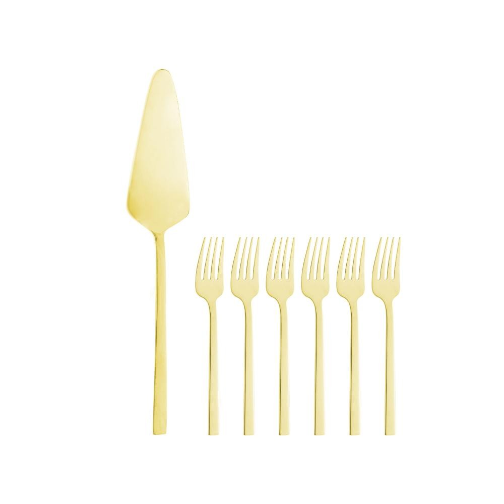 7 Peças Espátula para Bolo 6 Garfos Sobremesa Firenze Dourad em Oferta na Shopee