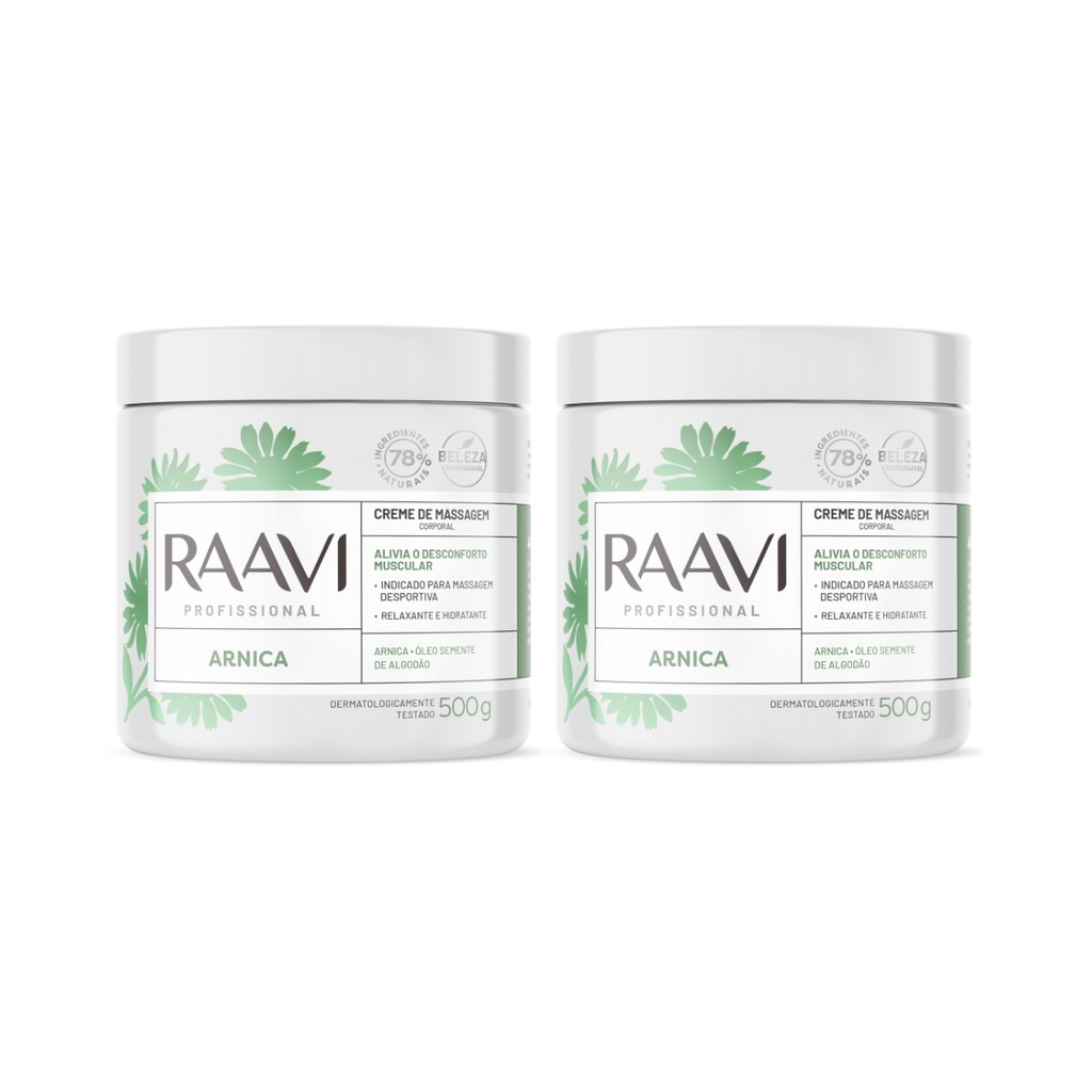 Kit 2 Creme Massagem Arnica Relaxante Hidrata Corporal Raavi
