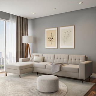 Sofá 4 Lugares Life com Chaise Esquerdo Pé Palito Linho Cotton Cru em Oferta na Shopee