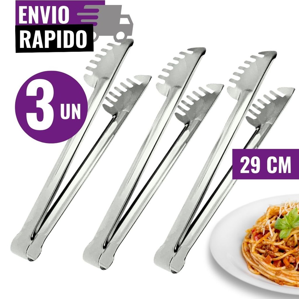 Kit 3 Pegador de Massa 29cm Macarrão Utensílios de Cozinha Aço Inox Multiuso Cozinha Buffet Restaurante
