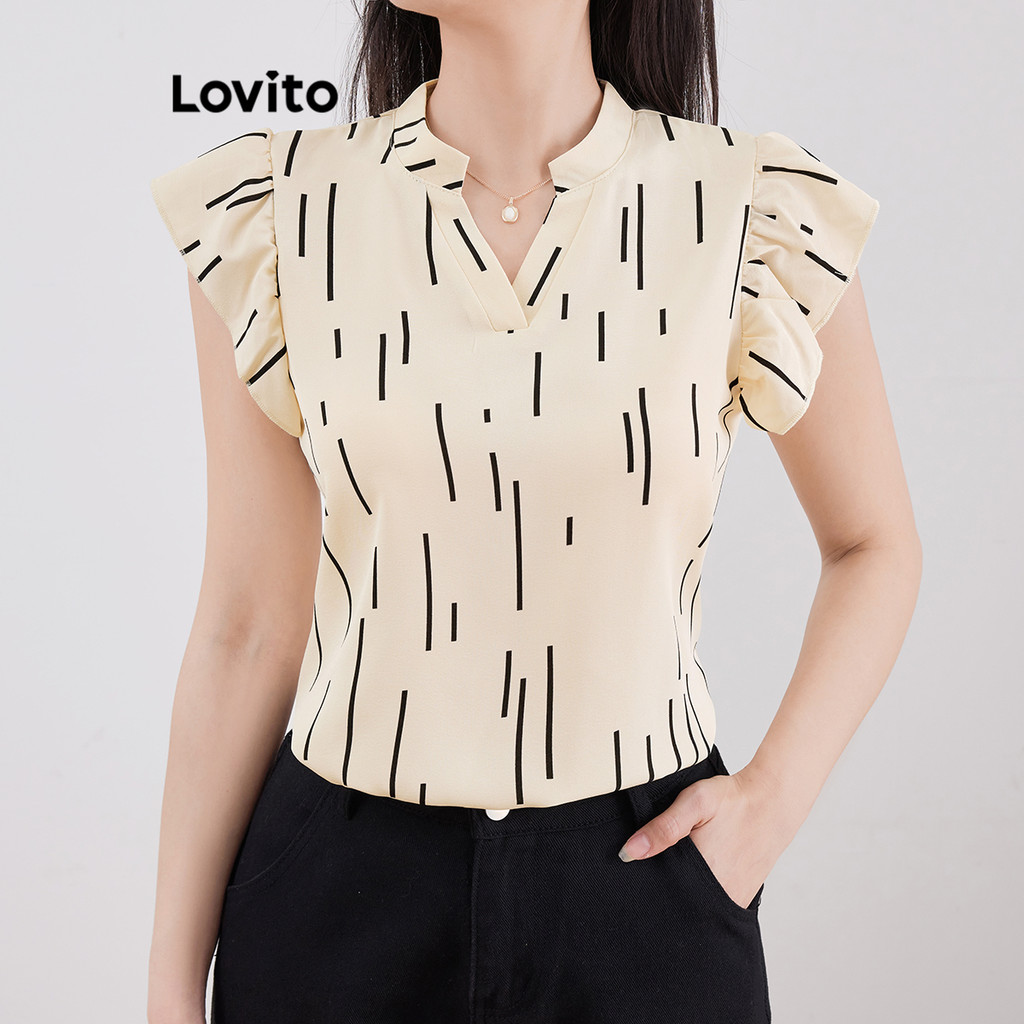 Lovito Blusa Casual De Verão/primavera Com Estampa De Corrente E Blusa Geométrica Para Mulheres L121MD134
