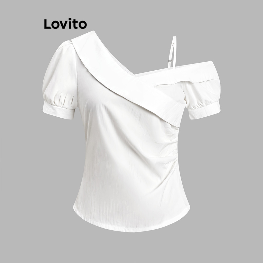 (Trendy) Lovito Blusa Elegante Verão Ombro Frio Blusa Assimétrica Para Mulheres L121MD367 em Oferta na Shopee