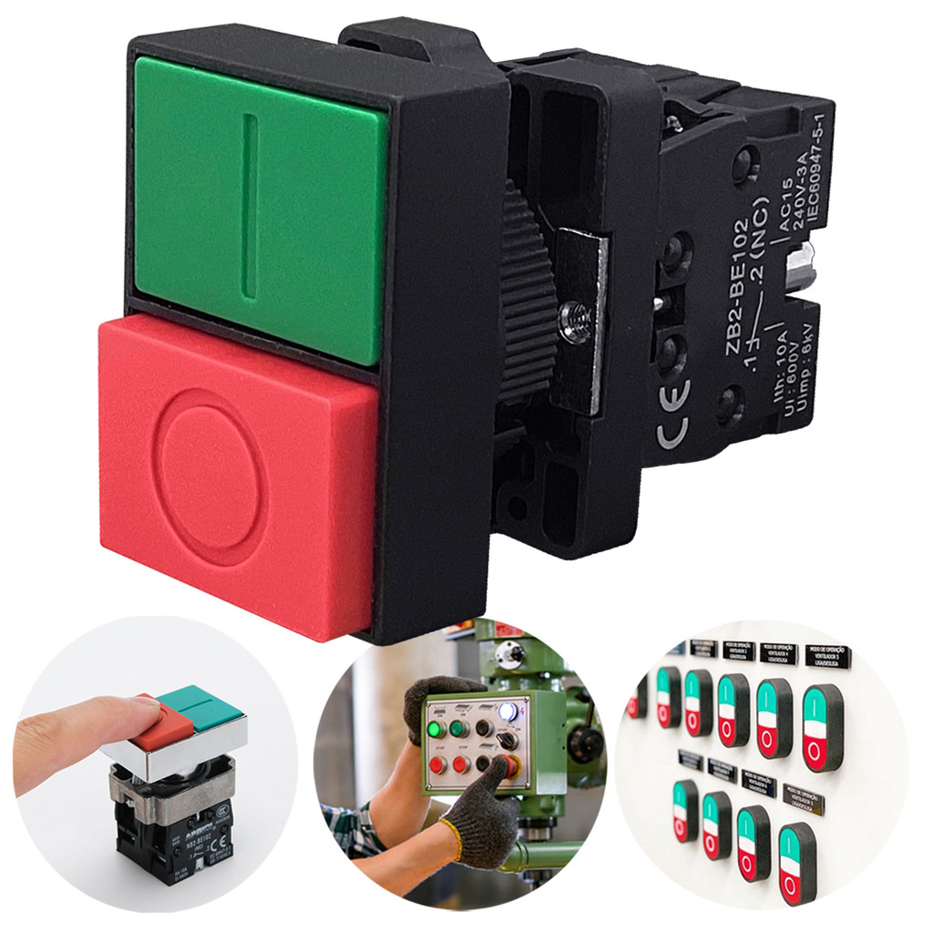 Botão Comando Duplo Sem Iluminação Liga Desliga Verde Vermelho com Ressalto Pulsador 1na+1nf - 1un