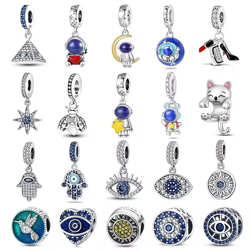 925 pulseira Original moda charme abelha astronauta torre Eiffel requintado charme frisado DIY feminino aniversário jóia