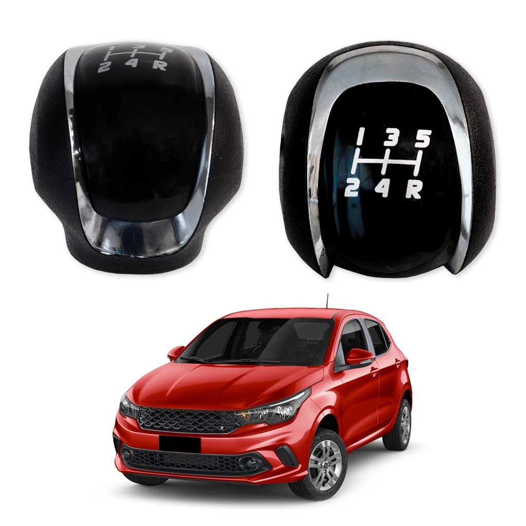 Manopla de Câmbio 5 Marchas Fiat Argo 2017 a 2025 Preta Aro Cromado