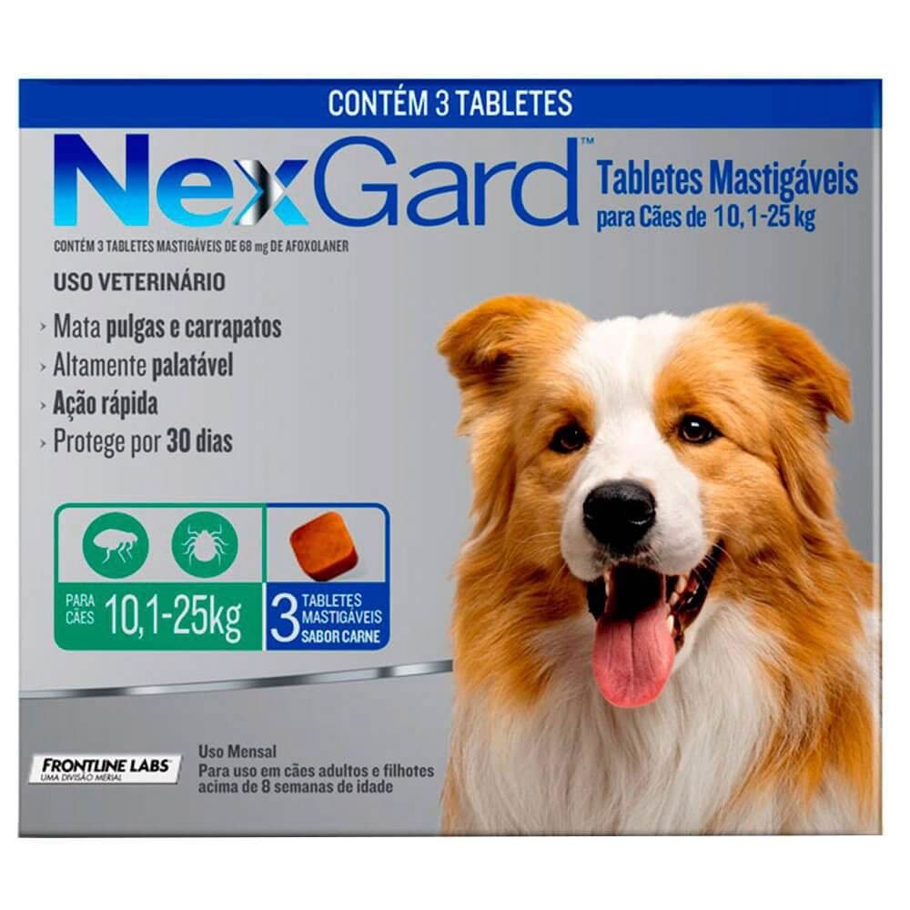 Nexgard Antipulgas e Carrapatos para Cães de 10 a 25kg 3 Tabletes Mastigáveis em Oferta na Shopee