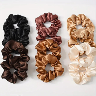 Kit 10 Xuxinha de Cetim Elástico de Cabelo Tons de Marrom / Nude