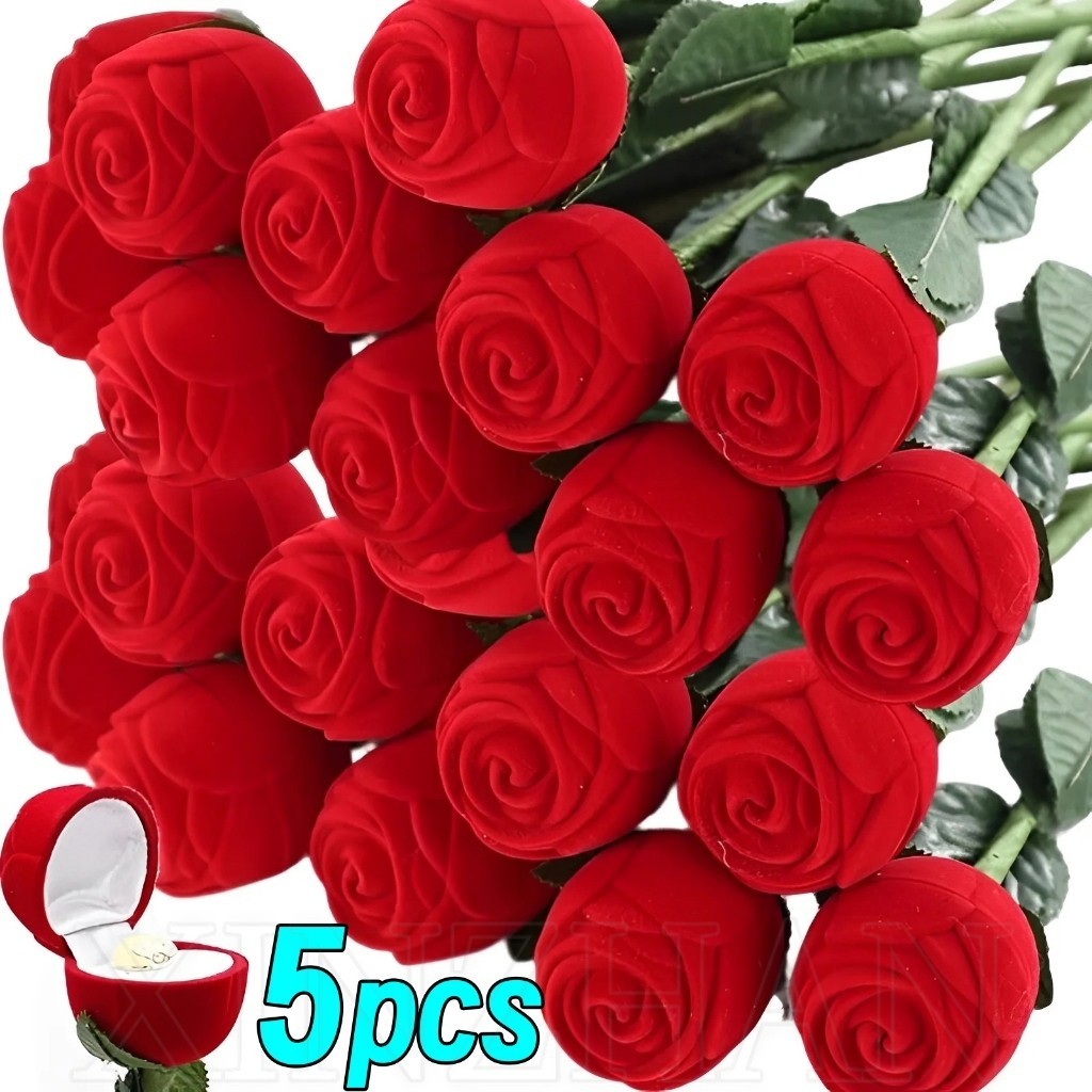 Caixa De Romantic Bouquet Proposta De Anel-Para O Aniversário De Casamento No Dia Dos Namorados-Criativa De Noivado Rosa Vermelha Jóias Em Forma De Flor De Veludo Brincos