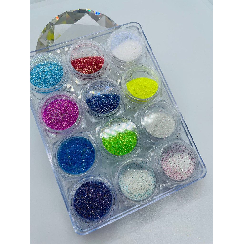 KIT 12 Glitter Fino DIAMANTE GLITTER PO DE AÇUCAR Para Unhas Lantejoulas Encapsulada Nails Decoração / TINTINAILCENTER