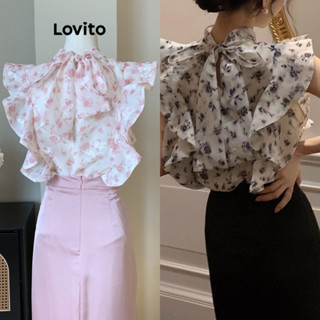 Lovito Blusa Casual Ditsy Floral Com Babados Nas Costas Para Mulheres LNA43026
