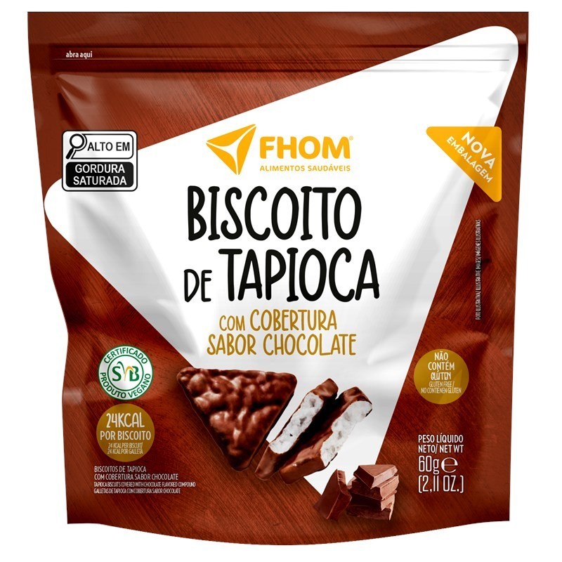 Biscoito de Tapioca com Chocolate 60g Vegano Sem Glúten FHOM em Oferta na Shopee