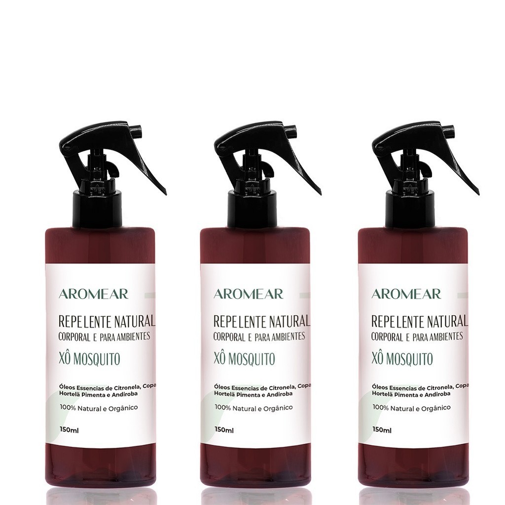 3 Repelentes Naturais Xô Mosquito - 100% Natural e Vegano - Feito com óleos essenciais