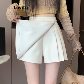 Lovito Shorts Casuais Plissados Lisos Para Mulheres LNE43368