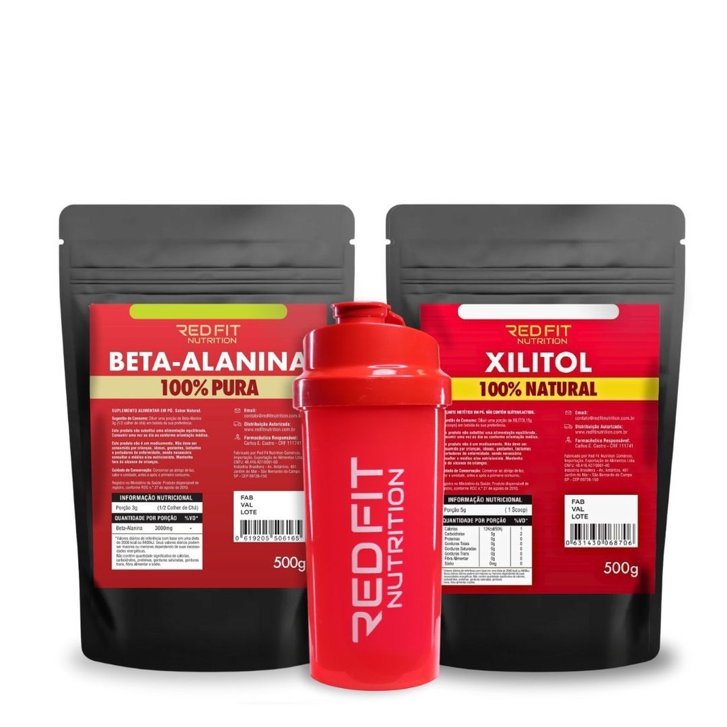 Kit Suplemento em pó Red Fit Nutrition Importado 100% Puro Beta-Alanina 500g Adoçante Xilitol 500g