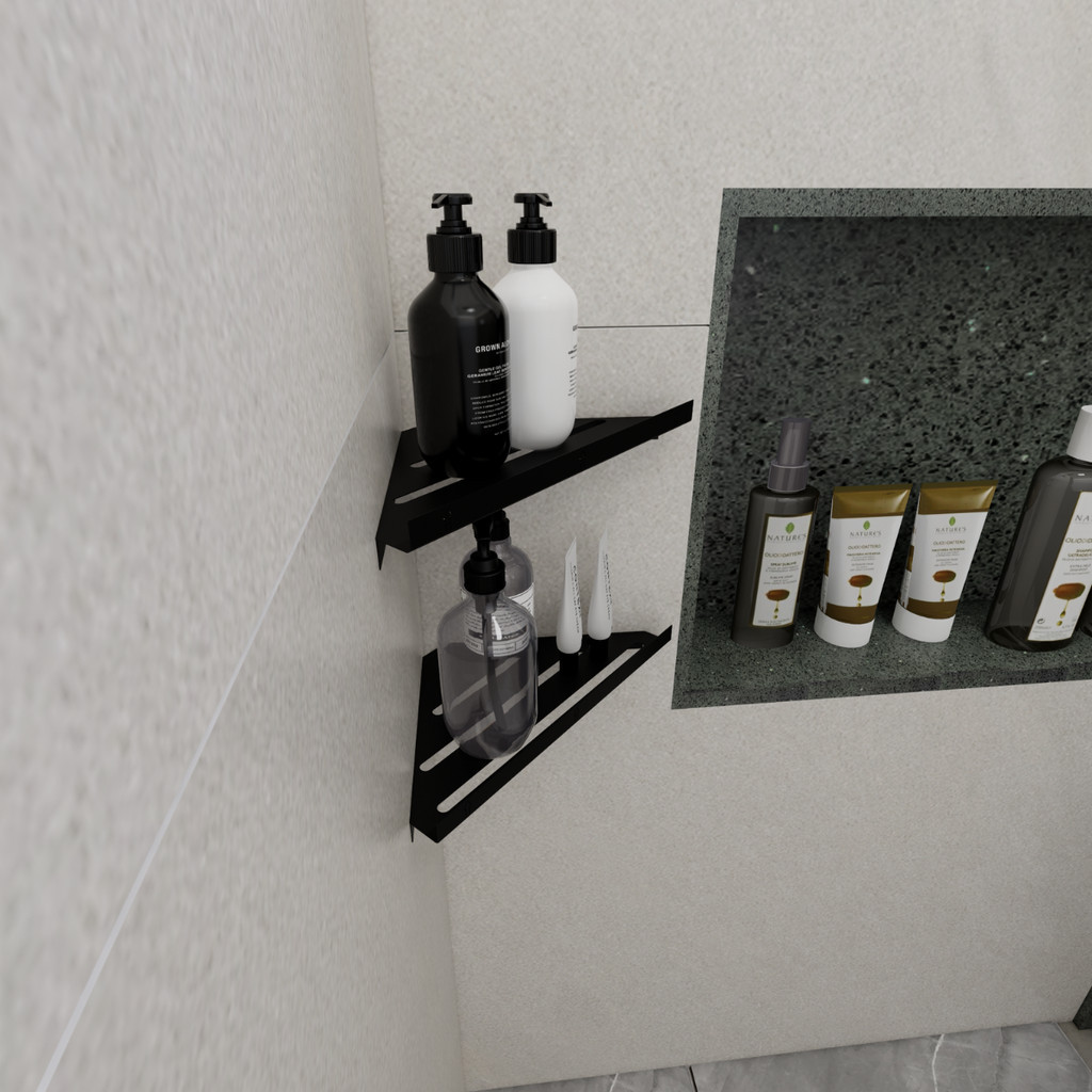 2 Porta Suporte Canto Parede Shampoo Sabonete Suporte Preto