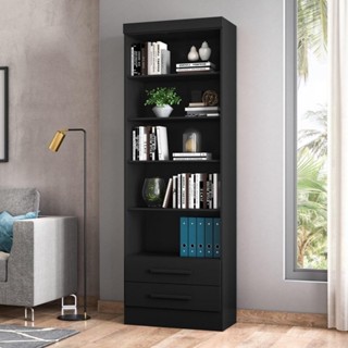 Estante Livreiro 2 Gavetas e 5 Prateleiras Fancy Q01 Preto Fosco - Mpozenato em Oferta na Shopee