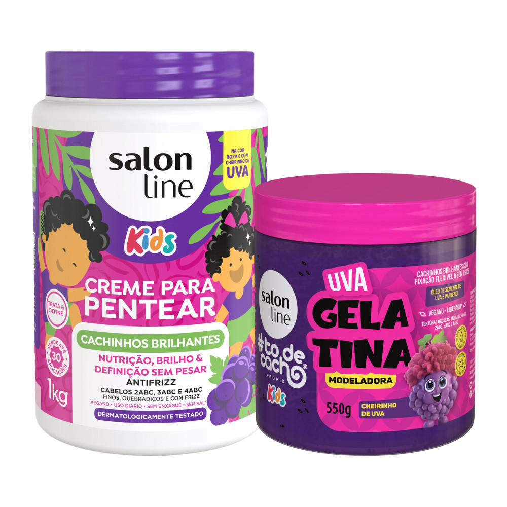 Kit Creme Pentear E Gelatina Cachinhos Cheiro Uva Salon Line - Beauty