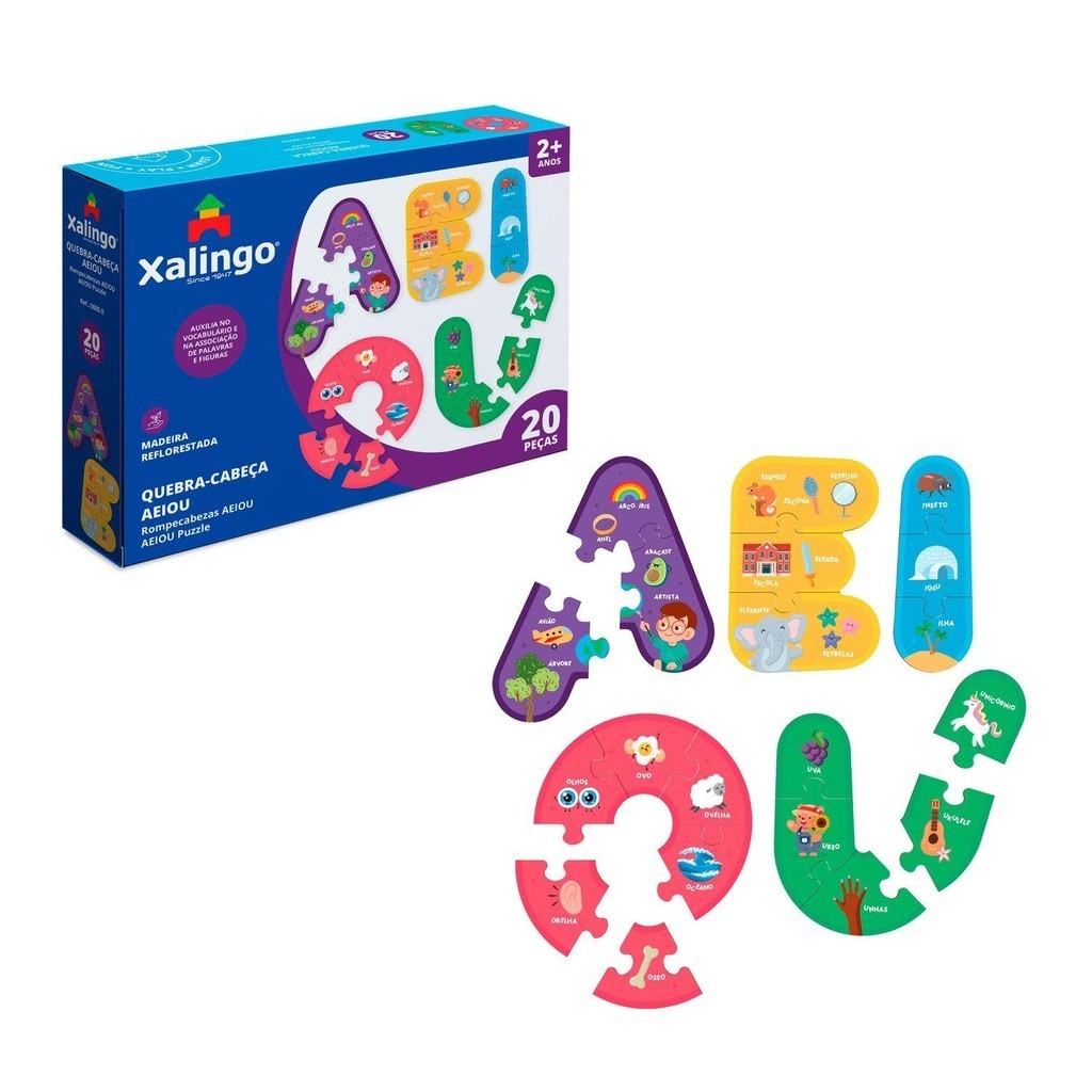 Quebra-Cabeça Educativo AEIOU 20 Peças - Xalingo - Mom & Baby