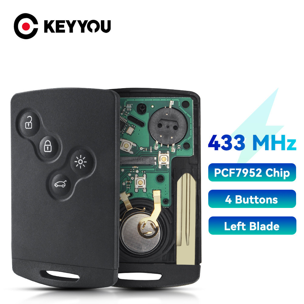 433MHz Remoto Inteligente Sem Chave Para Carro Renault Megane Fluence Laguna Scenic Clio Captur Koleos Chip PCF7952