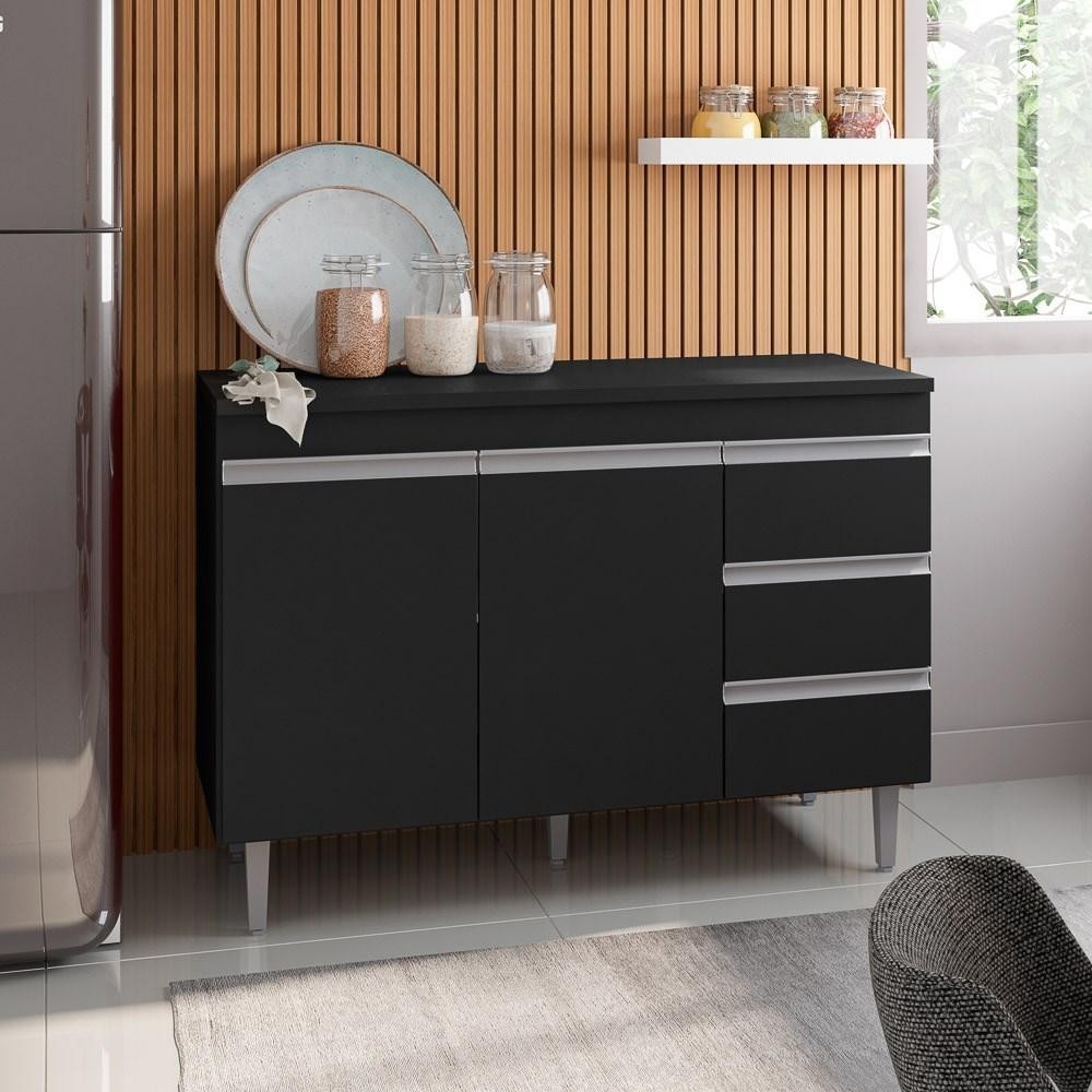 Balcão Gabinete Para Pia 100cm sem Tampo 2 Portas 3 Gavetas Andréia Preto Total - AJL Móveis em Oferta na Shopee