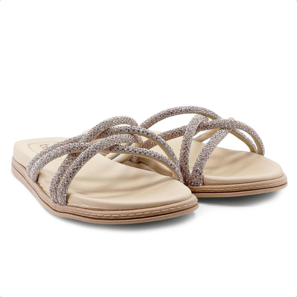 Sandália Papete Beira Rio Tiras De Strass Feminina 100% Original Com Nota Fiscal e Garantia - Women Shoes