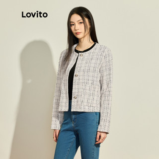 Lovito Casual Blazer Feminino Xadrez com Botão e Tecido Texturizado L73AD107