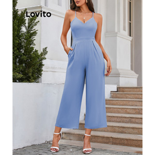 Lovito Macacão Elegante Plissado Com Zíper Liso Para Mulheres LNL46161