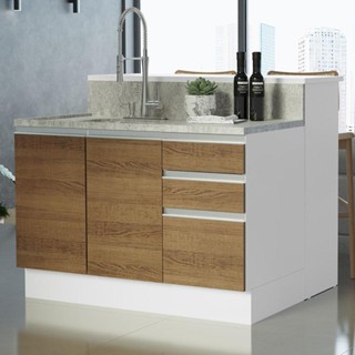 Ilha de Cozinha com Bancada e Balcão 120 cm Branco/Rustic Glamy Madesa em Oferta na Shopee