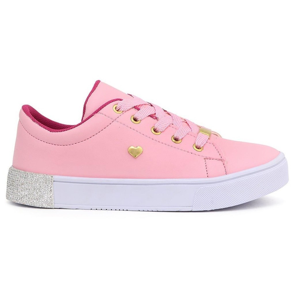 Tenis Infantil Feminino Sapatenis Menina Com Strass e Coração Detalhes