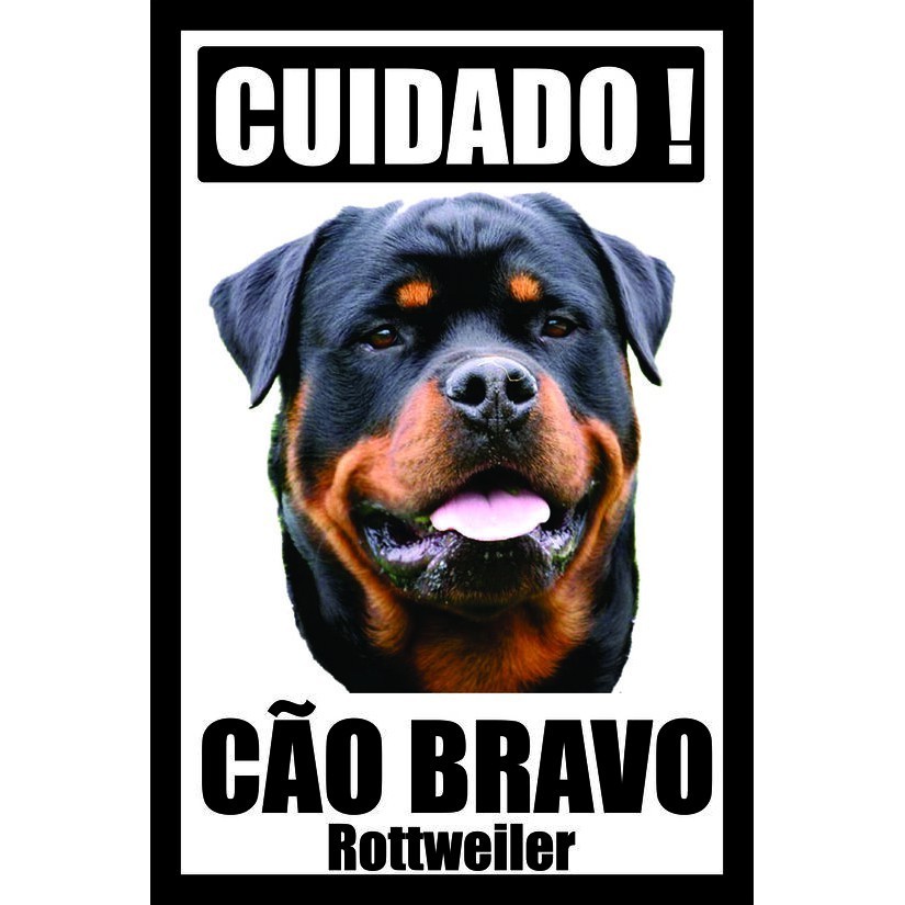 Placa Cuidado Cão Bravo Rottweiler Tamanho 20 x 30 cm modelo 06 - Fabricação Própria