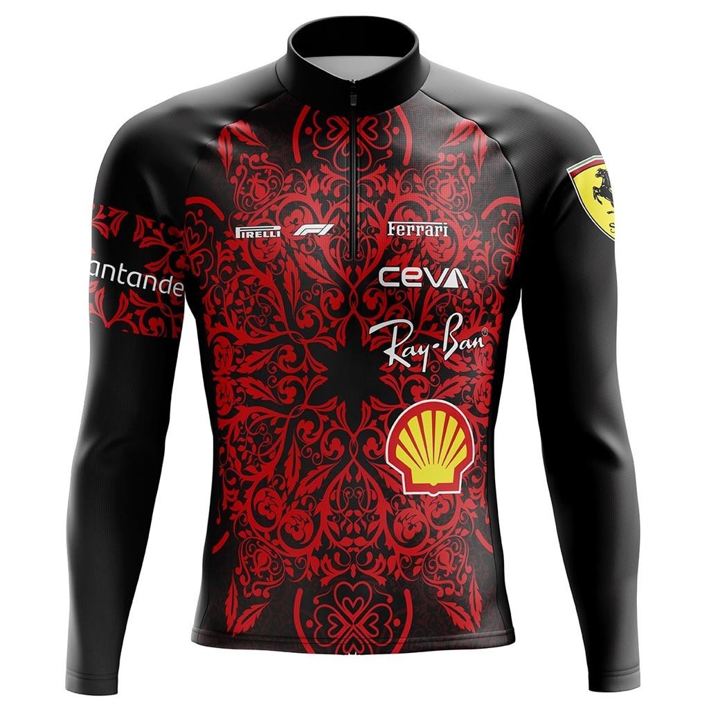Camisa Ciclismo Camiseta Ciclista Roupa de Ciclismo Masculina Ferrari Vermelha Com Bolsos Uv 50+