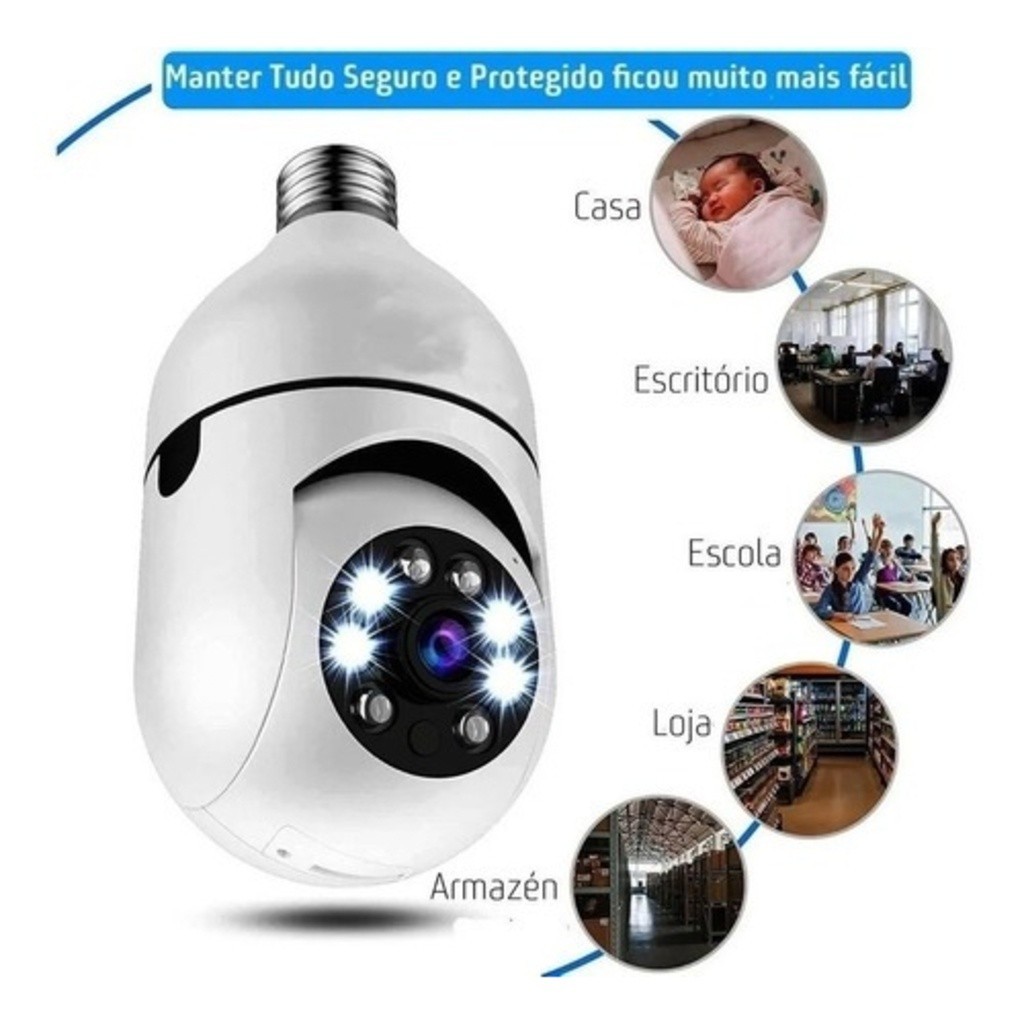 Câmera de Segurança Wifi Wireless Visão Noturna Ip Sem Fio Giratória 360 Encaixe Lâmpada Rosca Yoosee Full HD Bivolt em Oferta na Shopee