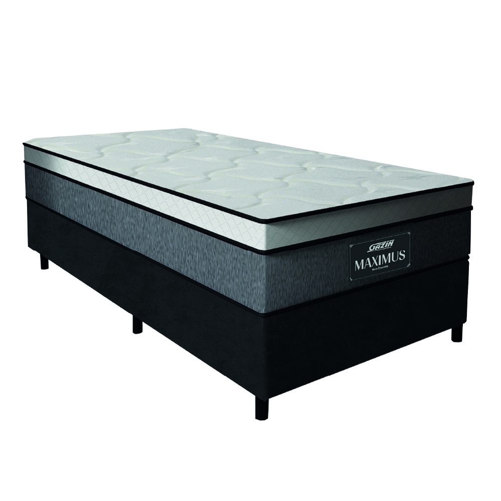 Cama Box Solteiro Colchão Gazin Maximus Molas Ensacadas 88x188x62cm Cinza / Preto