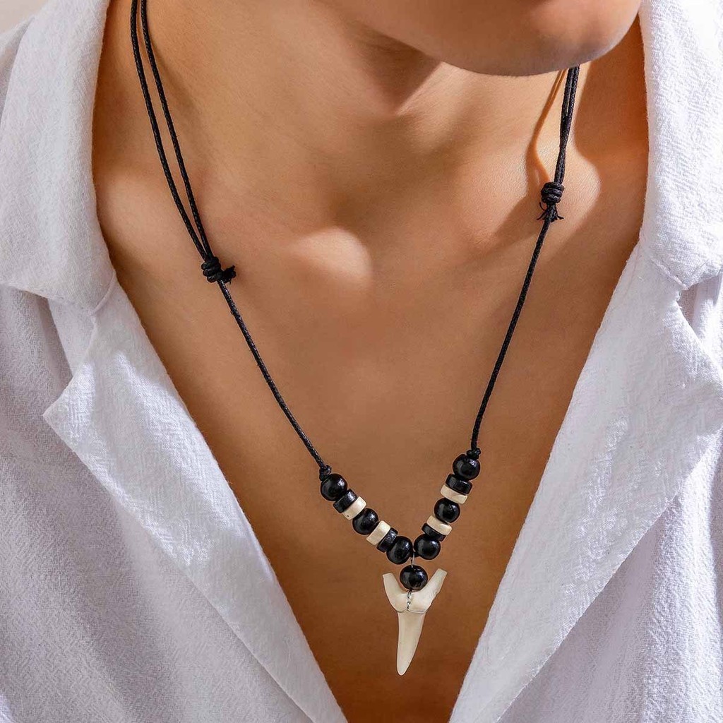Colar Personalizado De Contas De Madeira Ajustável Para Homens Imitação De Nicho De Dente De Tubarão Colares Jóias Masculinas