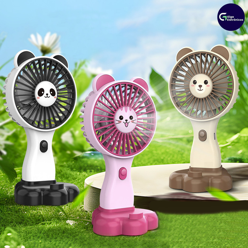 Mini ventilador de mão portátil recarregável pelo USB, equipado com suporte para escritório