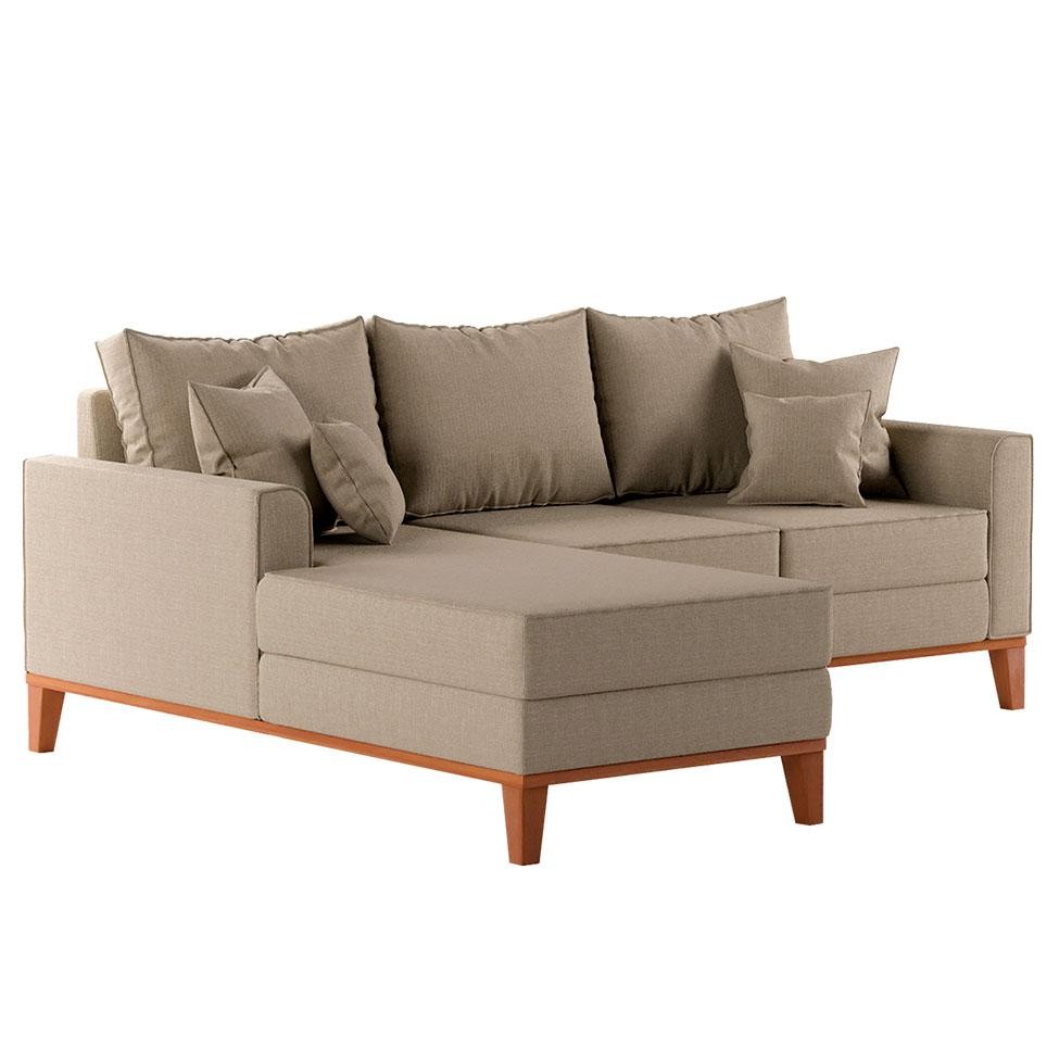 Sofá 3 Lugares Beny Com Chaise Esquerdo Linho Bege em Oferta na Shopee