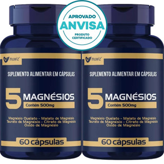 KIT 2x 5 Magnésios ( Quelato + Malato + Taurato + Citrato + Óxido ) 60 Cápsulas 500mg - Muwiz em Oferta na Shopee