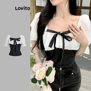 Lovito Blusa casual lisa com cadarço e bloco de cores para mulheres L120ED239 em Oferta na Shopee