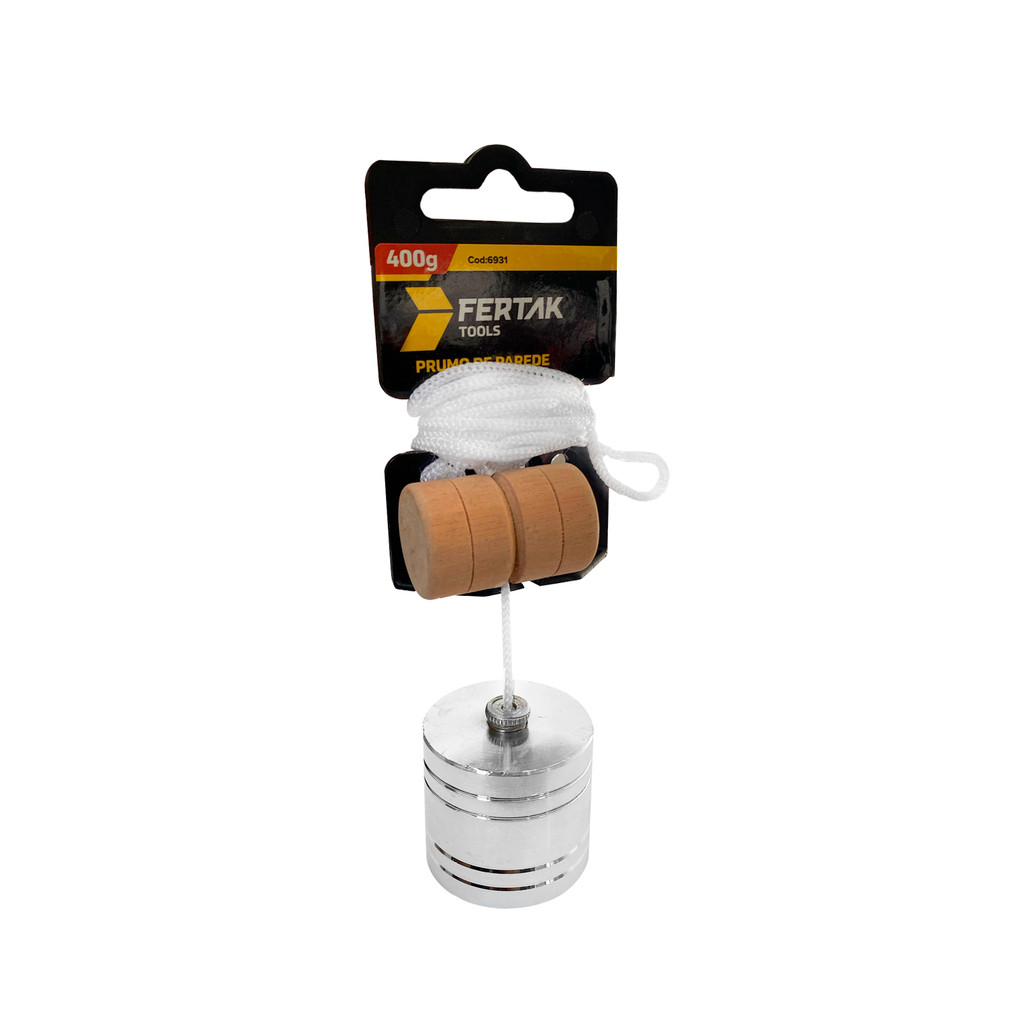 Prumo de Parede p/ Pedreiro 400g Fertak Construção Corda de Nylon Taco Madeira Carpintaria