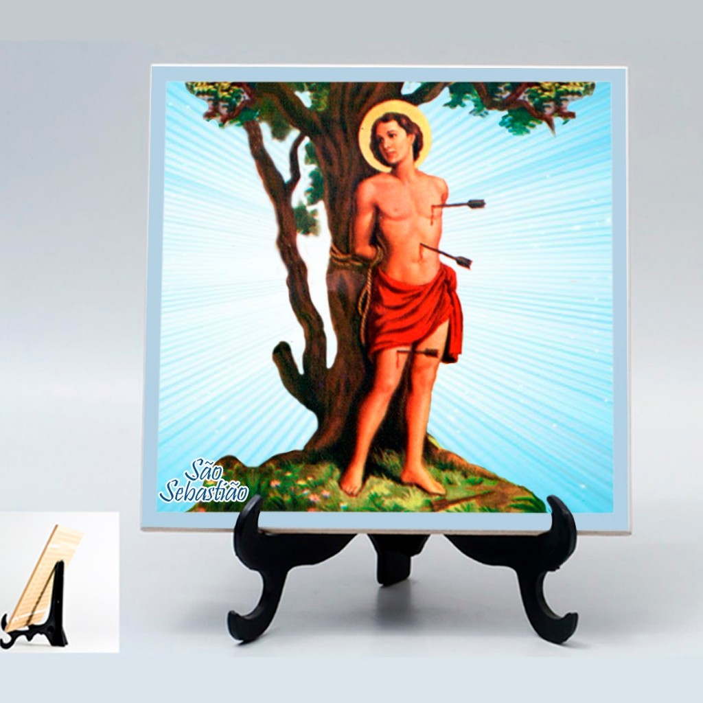 Quadro azulejo Fé Santo São Sebastião