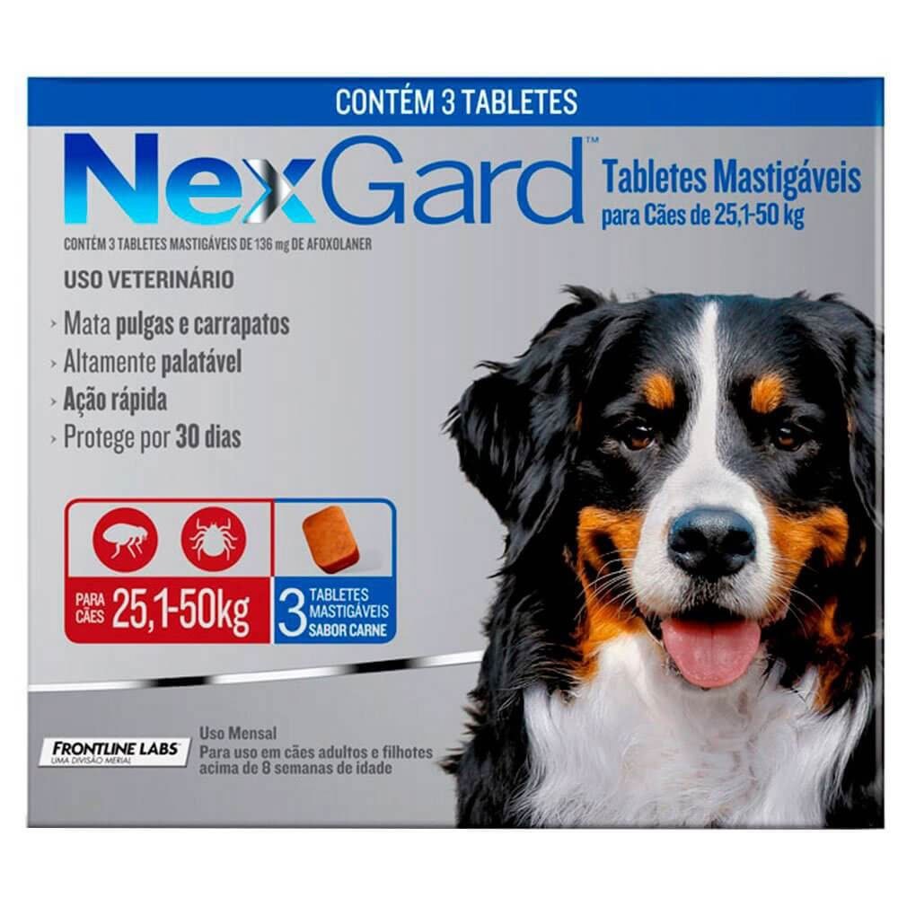 Nexgard Antipulgas e Carrapatos para Cães de 25,1 a 50kg 3 Tabletes Mastigáveis - Pets