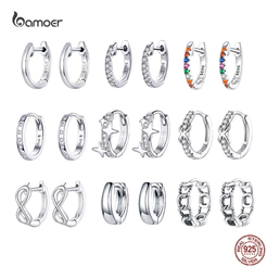 Brincos De Bamoer Hoop Para Mulheres Estilos Da Tendência Prata 925 Sterling Simples Antialérgicos Moda Casamentos Jóias