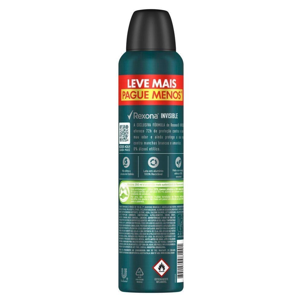 Kit 3 Desodorantes Antitranspirante Aerosol Masculino Rexona Invisible 72 horas 250ml — imagem 2 de 2