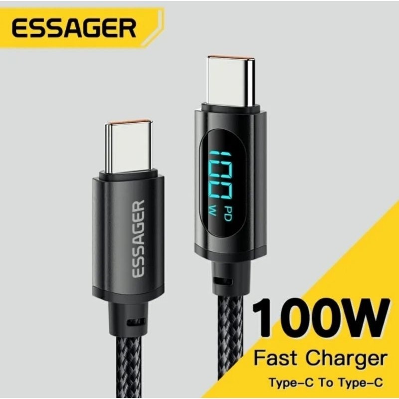 Cabo ESSAGER 100W 2Mts USB-C USB-A Lighting com indicador LED IPhone Samsung xiaomi em Oferta na Shopee