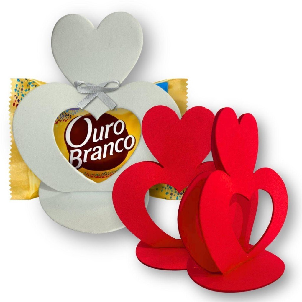 Kit 06 Caixinha Páscoa Porta Bombom Coração EVA Liso Decoração Dia das Mães