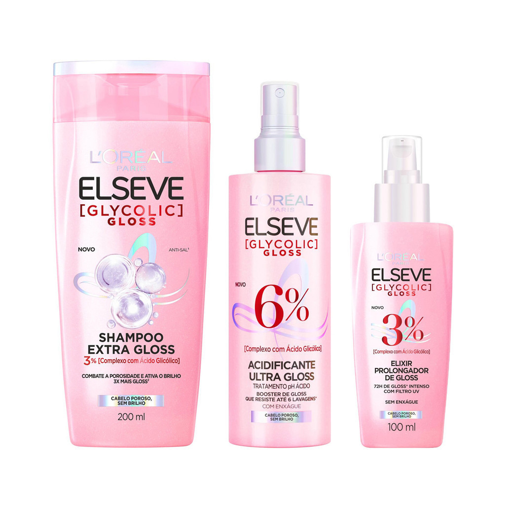 KIT ELSEVE GLYCOLIC GLOSS SH + ACIDIFICANTE + SÉRUM LORÉAL PARIS em Oferta na Shopee