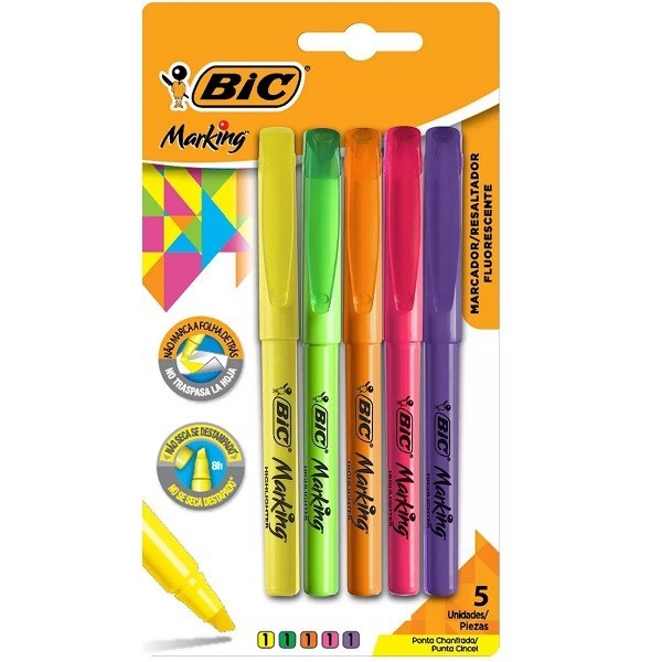 Marca Texto BIC Marking 5 Cores Fluorescentes 5 Unidades